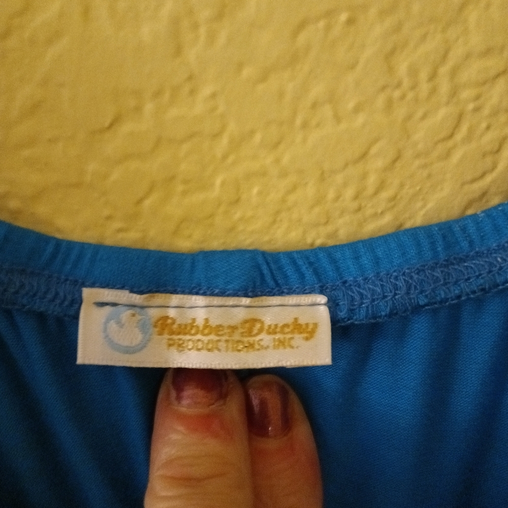 Rubber ducky , blue spaghetti strap dress.